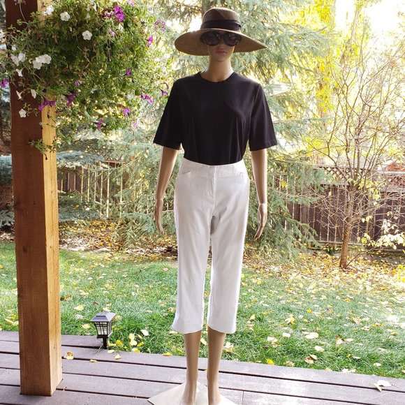 LAUNDRY by SHELLI SEGAL, White cropped boyfriend style khakis, Size: 10 - Picture 3 of 12
